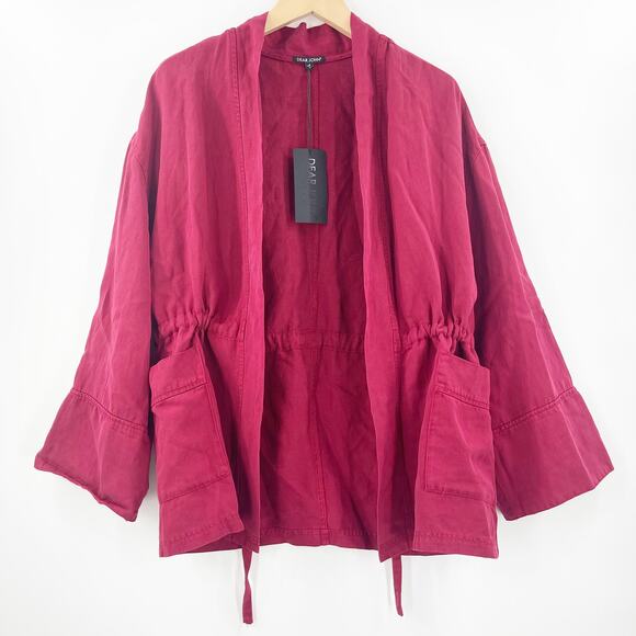 DEAR JOHN Jacket Size Small Linen Blend NWT Cinch Pockets Open Lightweight - Picture 3 of 16